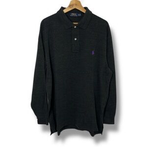 Polo Ralph Lauren Mens Dark Gray Long Sleeve Polo Shirt Size 2XLT Preppy Classic